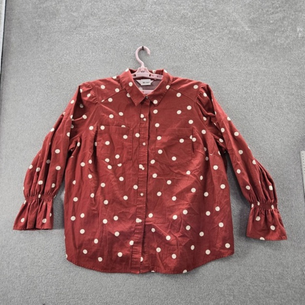 Lauren Conrad Women Button Up Shirt 1X Red Polka Dot Collared